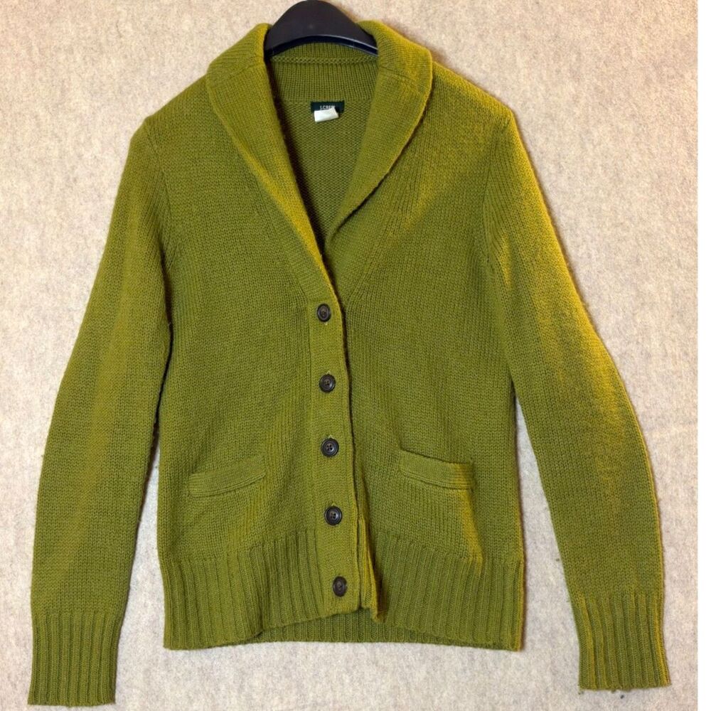 J.Crew Women's S Alpaca Wool Blend Cardigan Sweater Olive Green Shawl Collar